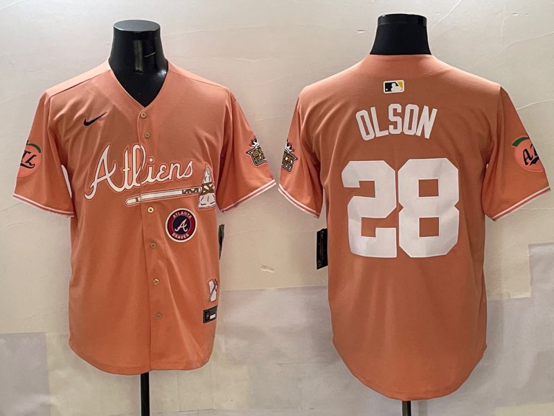 Men Atlanta Braves #28 Olson Orange Five generations Joint Name 2025 Nike MLB Jersey style 7